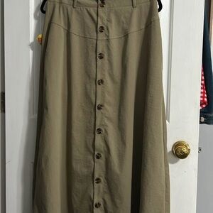 Olive Button-Front A-Line Skirt